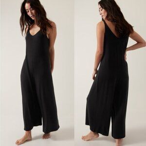 Athleta Nighttime Bliss V-Neck Sleep Romper Jumpsuit Oversized Wide Leg Black XS